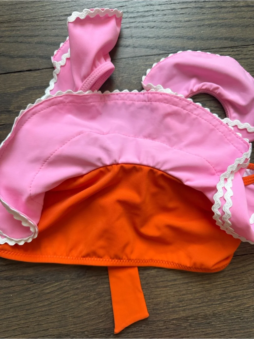 Girls Pink Ruffle Bikini Top with Orange Bottoms - Cute Swim Set